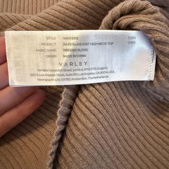 VARLEY Ravena Ribbed Knit High Neck Bell Sleeve Sweater Fungi Tan Women’s Medium - Picture 9 of 11